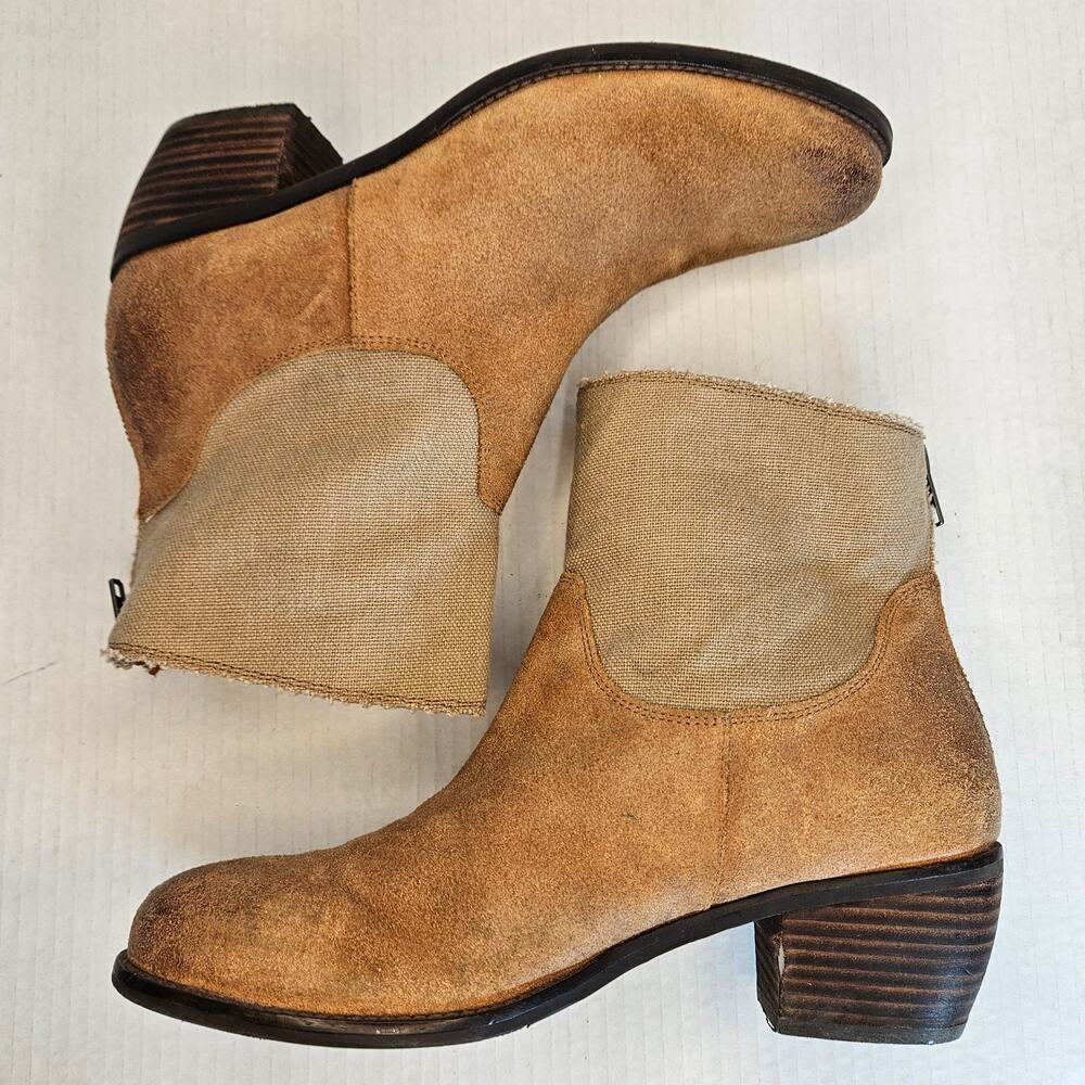 Women's Nicole Drawl Beige Canvas/Tan Leather Slip On Boots Size 9M - Picture 5 of 10